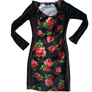 Annabelle Black dress with long sheer sleeve and red roses 🌹size small